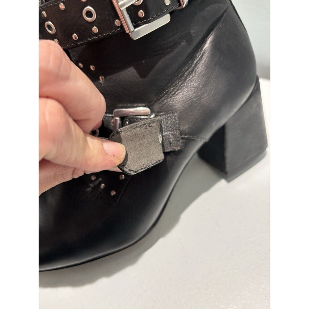 REBECCA MINKOFF Women's Black Leather Lamba Logan Booties Studded Sz 6 Buckle - Picture 12 of 14